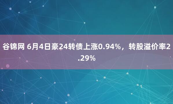谷锦网 6月4日豪24转债上涨0.94%，转股溢价率2.29%