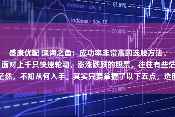 盛康优配 深海之鱼:成功率非常高的选股方法。 很多投资者在看盘时,面对上千只快速轮动,涨涨跌跌的股票,往往有些茫然,不知从何入手。其实只要掌握了以下五点,选股将不再是难事。 1选股前